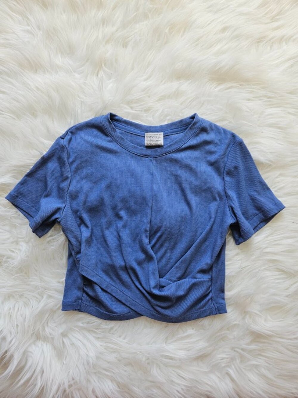 All in Motion Kids Girls Blue Ribbed Twisted Short Sleeve Shirt Top Athletic Gym